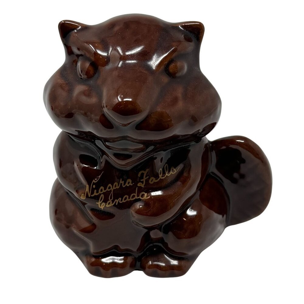 Niagara Falls Canada Ceramic Beaver McMaster Brown Clay Bank Kitschy CabinCore